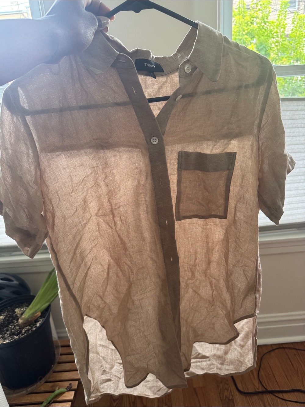 Theory Hekanina Front Tie Linen Weave Button Down Shirt top size Small
